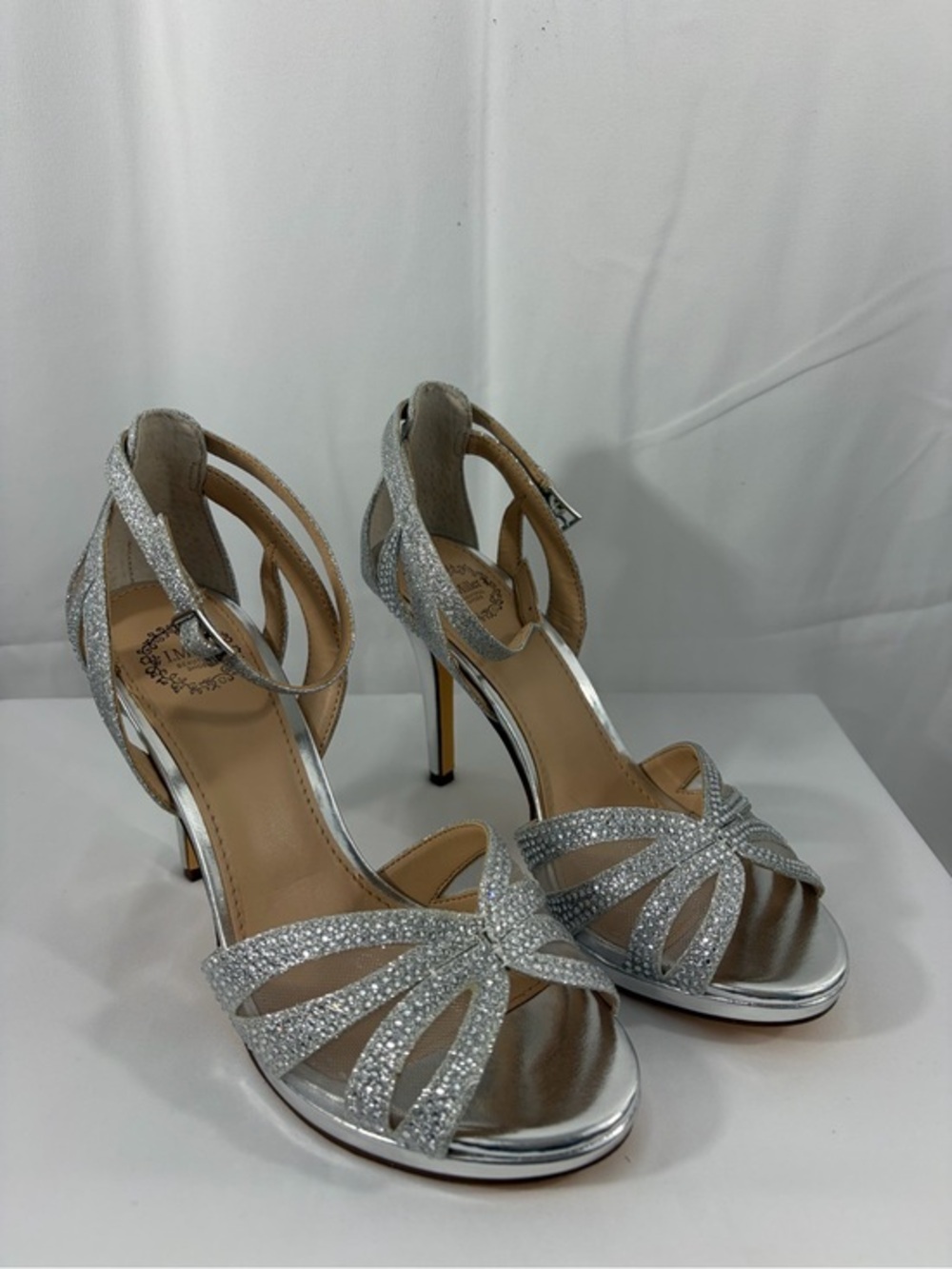NWT I. Miller Women’s Size 6.5 Silver Glitter Strappy High Heel Sandals